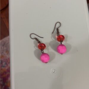 Vibrant Pink and Red Dangle Earrings